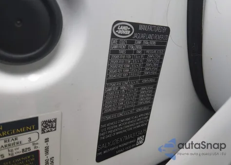 2021 Land Rover Range Rover Velar P250 S из США, поврежденный, VIN SALYJ2EX7MA313475